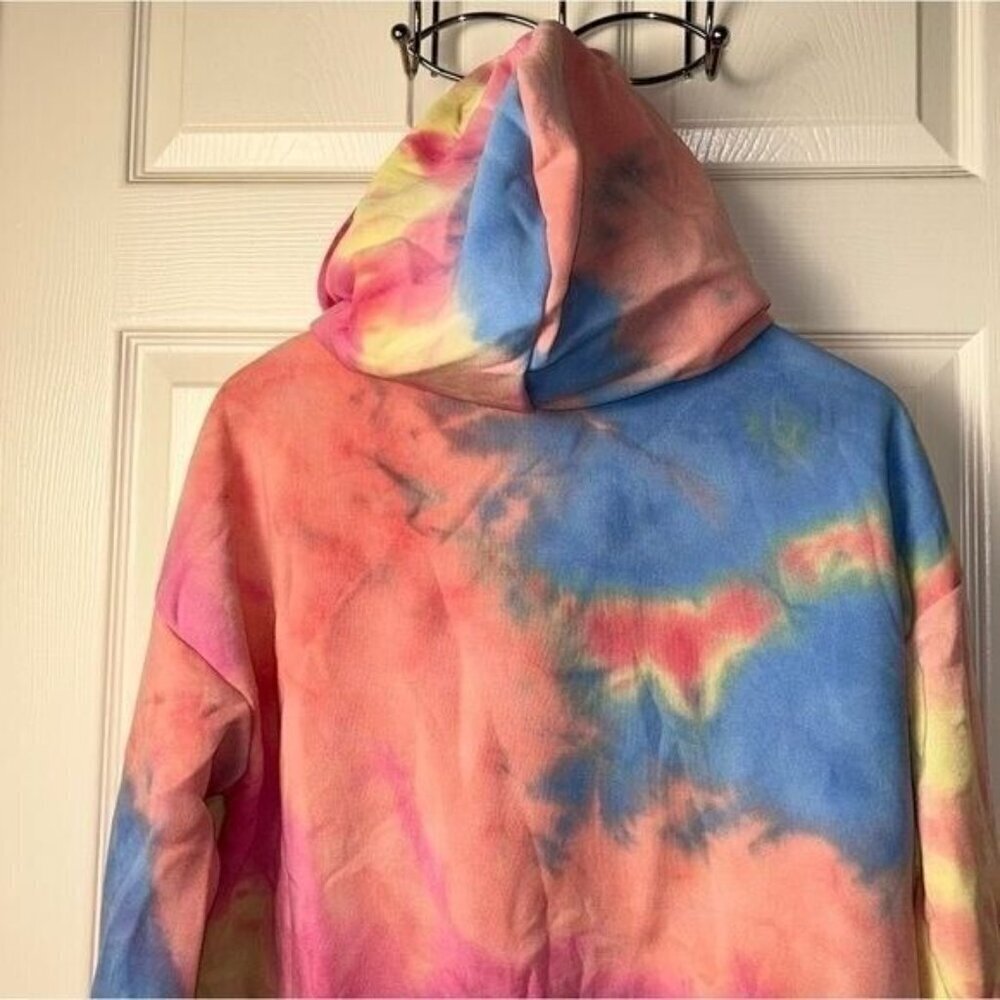 Orange Kiss Multi Color Watercolor Dragon Print Pullover Hipster Hoodie Medium - Picture 5 of 10